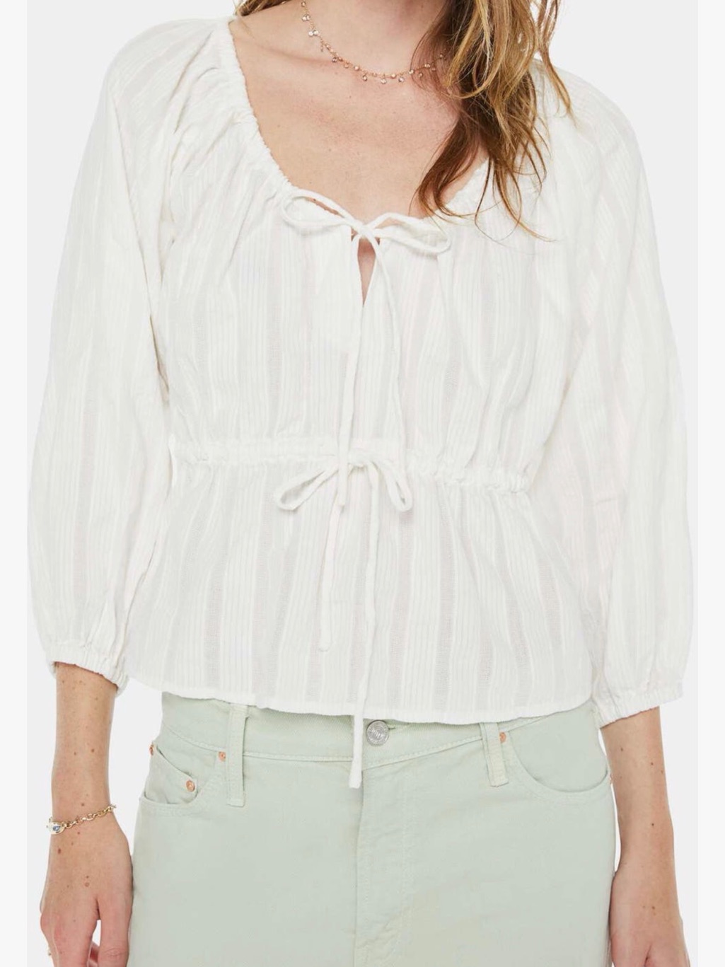 Mother The Love Child Split Neck Tie-Front Peasant Blouse